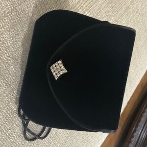 Like New Elegant Black Velvet LaRegele Clutch with Rhinestone Accent